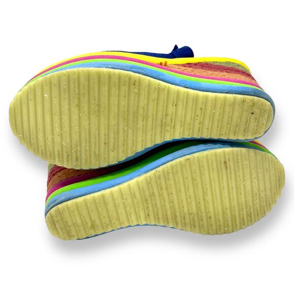 00s MDH Vintage Blue Yellow Platform Espadrille Wedge Heels - Picture 4 of 11